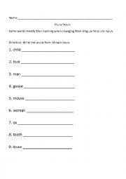 English Worksheet: Plural Nouns