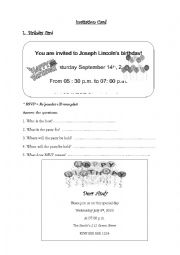 English Worksheet: Invitation Card