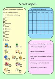 English Worksheet: School subjects