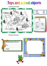 English Worksheet: Toys and school objects