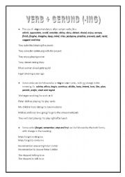 English Worksheet: Verbs + Gerunds