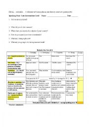 English Worksheet: ESL Speaking Final Assessment