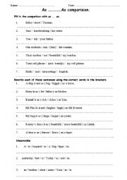 English Worksheet: equal of comparision