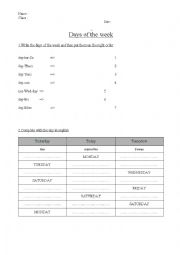 English Worksheet: Test : Days of the week