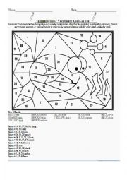 English Worksheet: Animal Sounds  Color by number