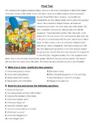 English Worksheet: test on simpsons family