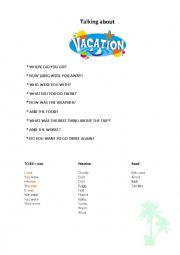 English Worksheet: Tell me about your Vacation