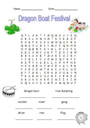 English Worksheet: Dragon Boat Festival Word search