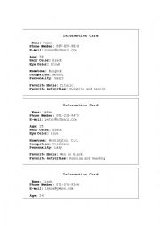 English Worksheet: Yes/No verb to be Information Card