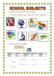 English Worksheet: School Subjects