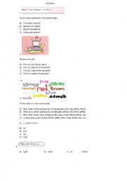 English Worksheet: colours, numbers