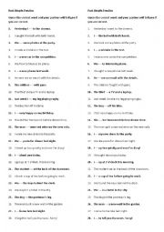 English Worksheet: Past Simple Speaking in Pairs