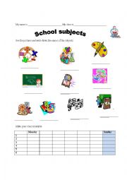 English Worksheet: School Subjects