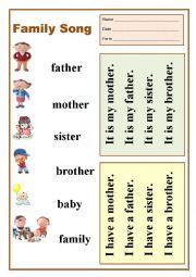 English Worksheet: Family Song