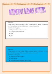 English Worksheet: Intermediate pairwork activities