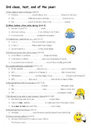 English Worksheet: MORE 3: final test 3rd class, grammar of a whole year + key