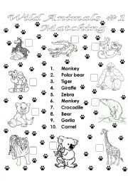 English Worksheet: Wild Animals MATCHING #1