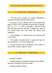 English Worksheet: Brainstorming Activity: finding bonds