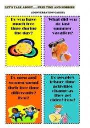 12 SPEAKING CARDS. TOPIC: HOBBIES AND FREE TIME ACTIVITIES