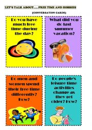 English Worksheet: 12 SPEAKING CARDS. TOPIC: HOBBIES AND FREE TIME ACTIVITIES