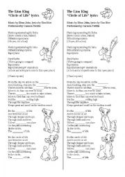 English Worksheet: The Lion King Circle of Life lyrics