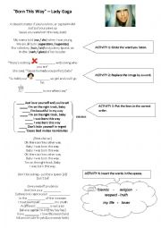 English Worksheet: Song: Born this way by Lady Gaga