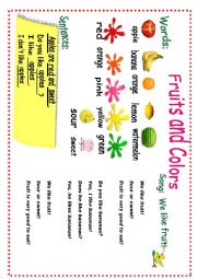 English Worksheet: fruits and colors