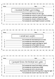 English Worksheet: Past Simple-Find someone who activity