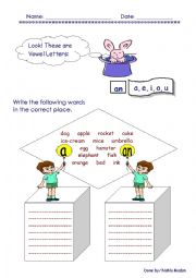 English Worksheet: vowel letters
