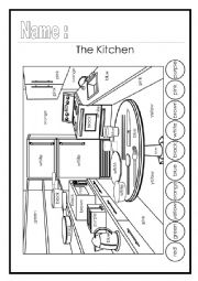 English Worksheet: Kitchen - colouring
