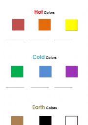 English Worksheet: Colors : hot vs. cold vs. earth