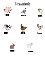 English Worksheet: Farm animals Pictionary 