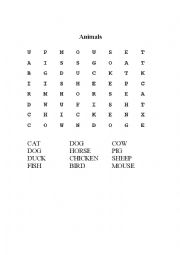 ANIMALS WORD SEARCH