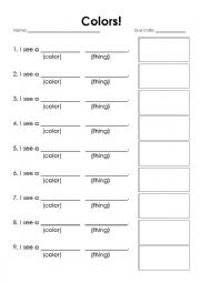 English Worksheet: Colors - sentence writing worksheet