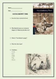 English Worksheet: Huckleberry Finn (Oxford Bookworms) exam or worksheet