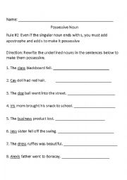 English Worksheet: Possessive Noun