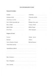 English Worksheet: Visa Information Form (Intro Level)
