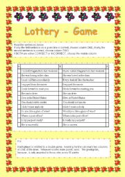 English Worksheet: Lottery with sentences  - It can be used as a warm-up or at the end of a class. 