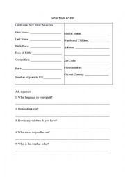 English Worksheet: Practice Filling out a Form