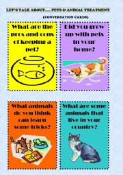 12 SPEAKING CARDS. TOPIC: PETS & ANIMAL TREATMENT