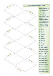 English Worksheet: (20)  *** TWENTY QUESTIONS DICE ***   -   MAKE & PLAY! 