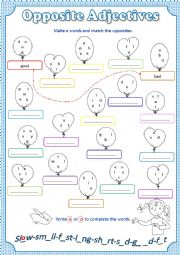 English Worksheet: Match Opposite Adjectives
