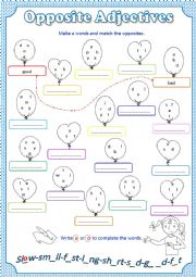 English Worksheet: Match Opposite Adjectives