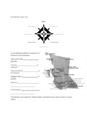 English Worksheet: Directions using a compass rose