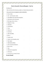 English Worksheet: How to be successful at classroom management
