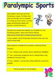 Paralympic Sports - Vocabulary Matching