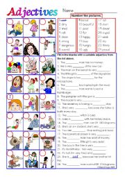 Adjectives in colour and greyscale with key