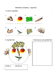 English Worksheet:  Vocabulary - Food - Vegetables