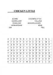 English Worksheet: Chicken Little Wordsearch 