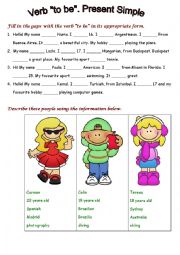 English Worksheet: Present Simple, verb to be